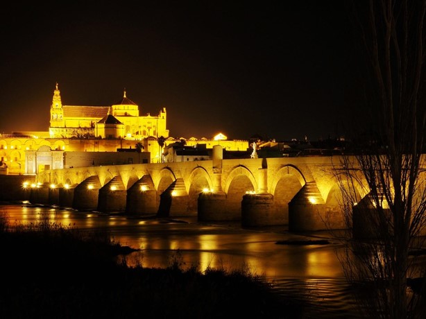 Roman bridge at night