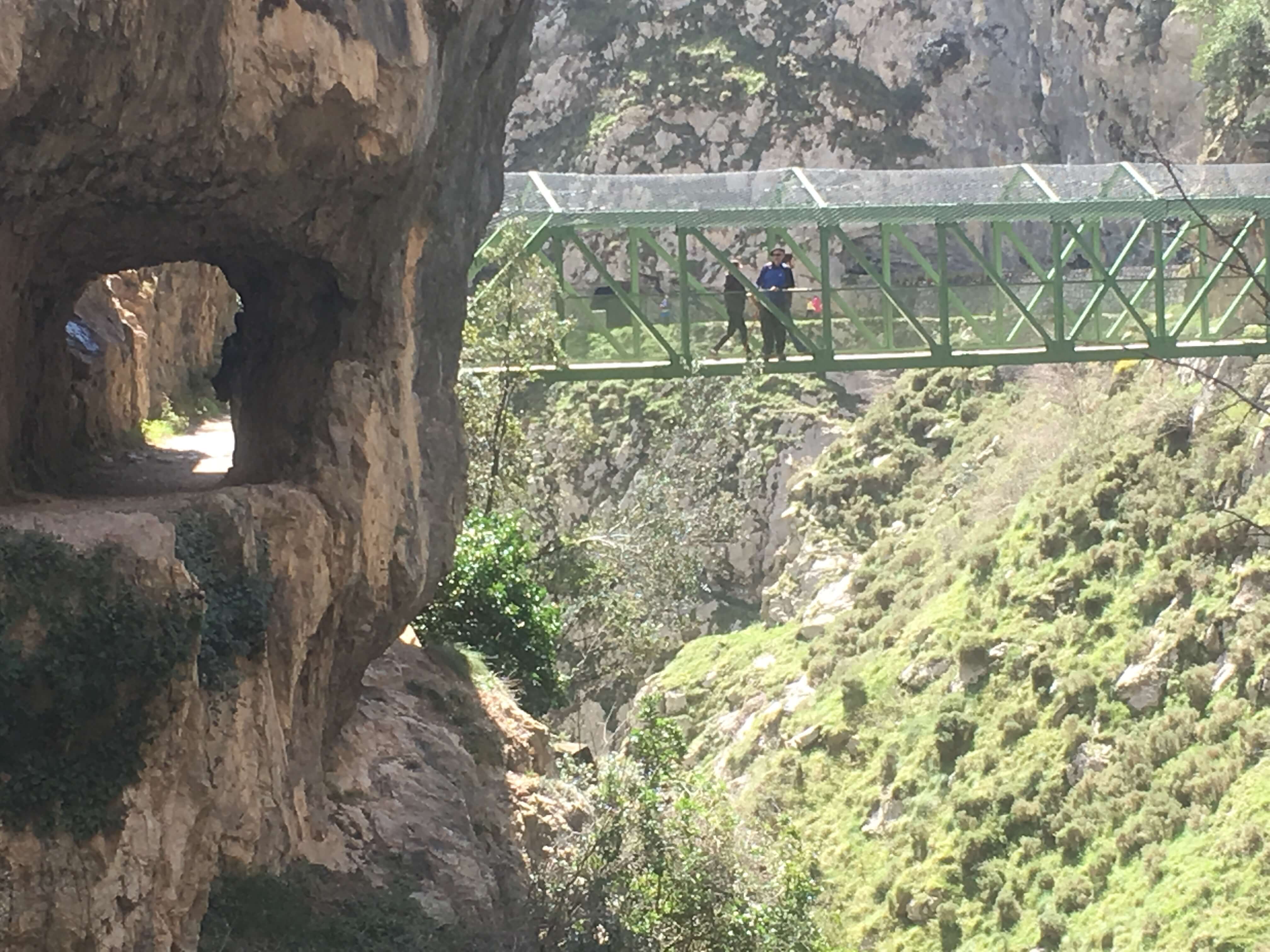 Suspension bridge across a deep gorge on the Cares River trail