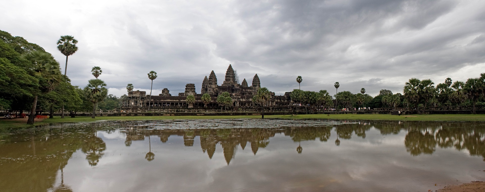 Angkor Wat from a distance reflected on the water