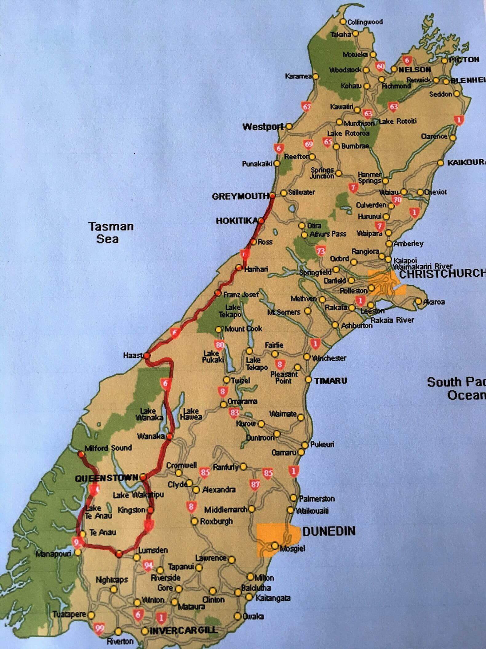 Detailed Road Map Of South Island New Zealand Florida Gulf Map