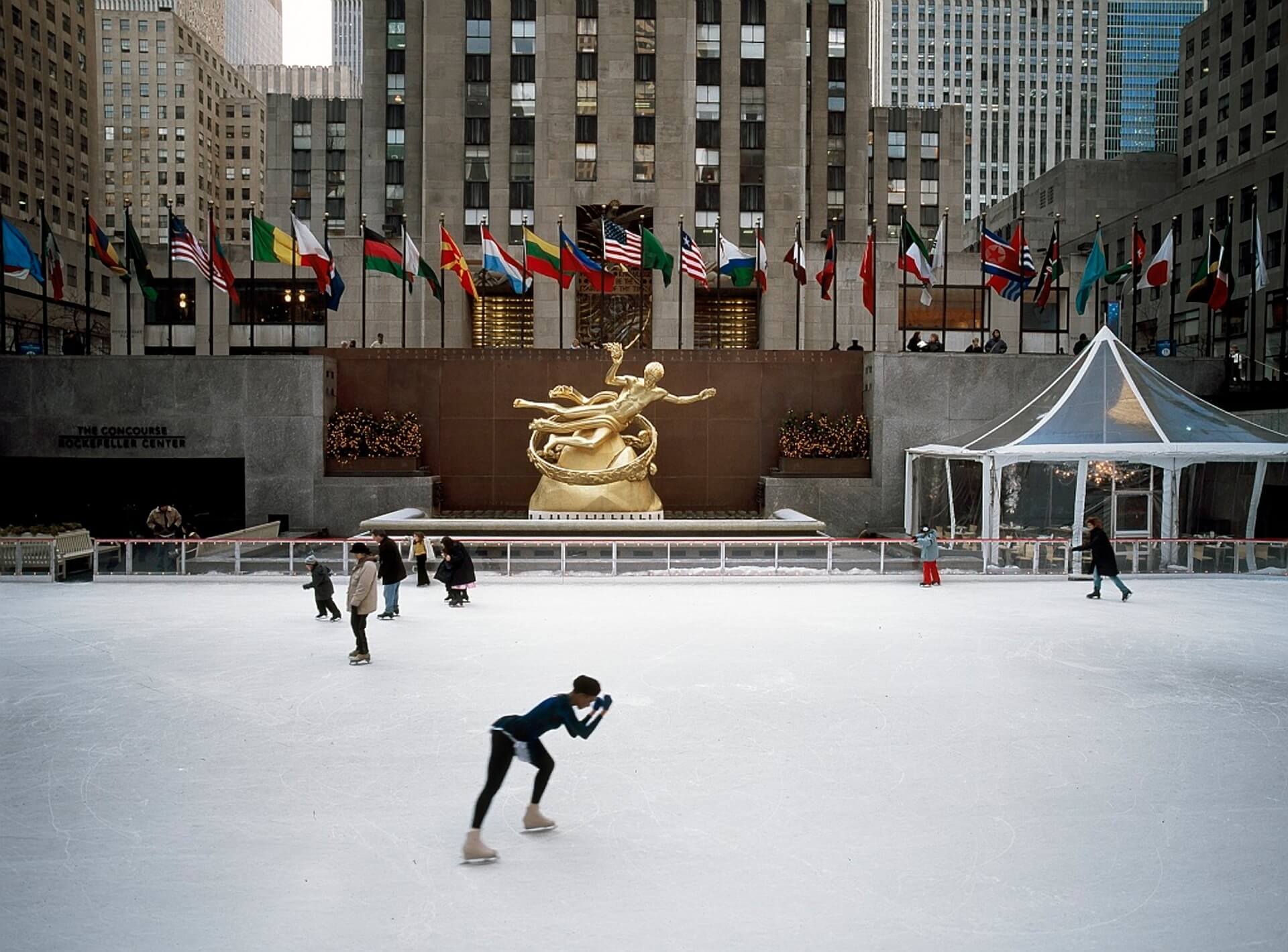 Ice skating in Rockefeller Center. A tradition in New York City for the holidays.