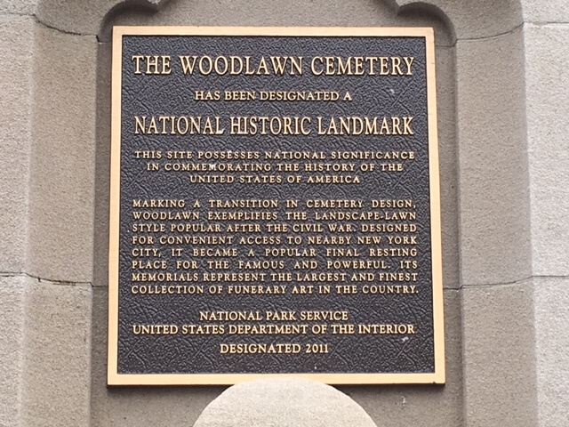 Woodlawn plague on one of the most famous cemeteries in the United States.