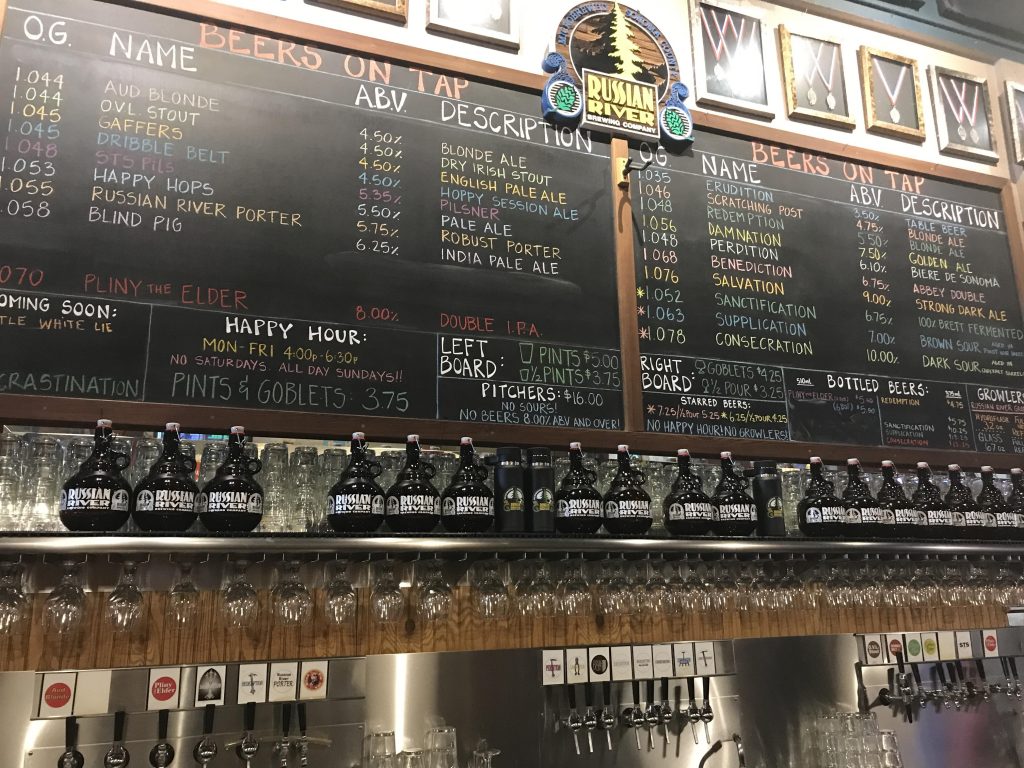 Menu board at an American Brewery