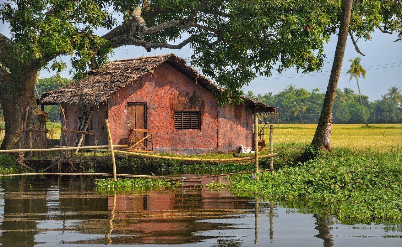 Wooden house by a river