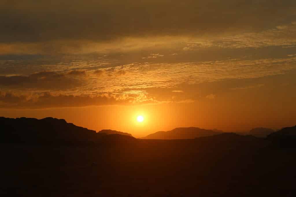 Sunset near Wadi Rum camp. Seen on a 7-day itinerary for Jordan