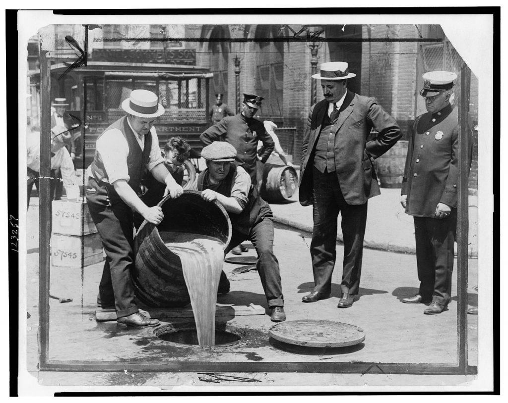 As seen on the Big Onion Tour about Prohibition. Men dumping alcohol into a storm drain.