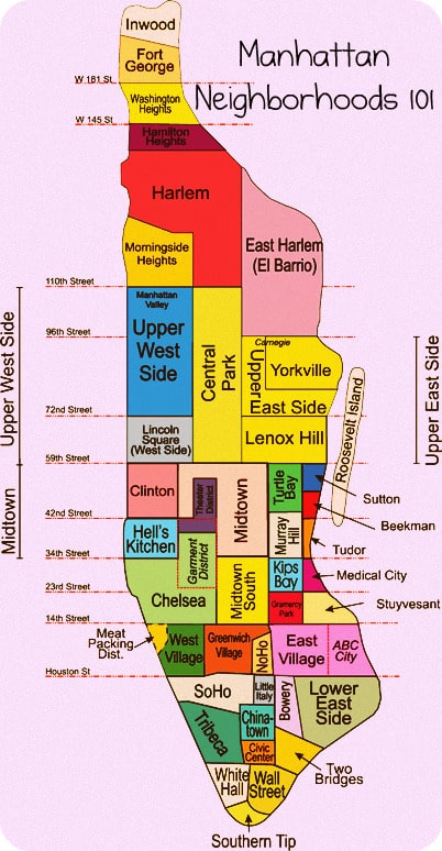 Map of neighborhoods in Manhattan