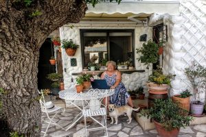 Faith in her outdoor office in Cyprus