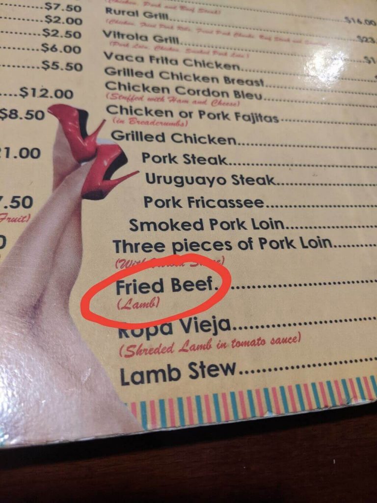 Funny restaurant sign from Cuba abut confusing menu selections