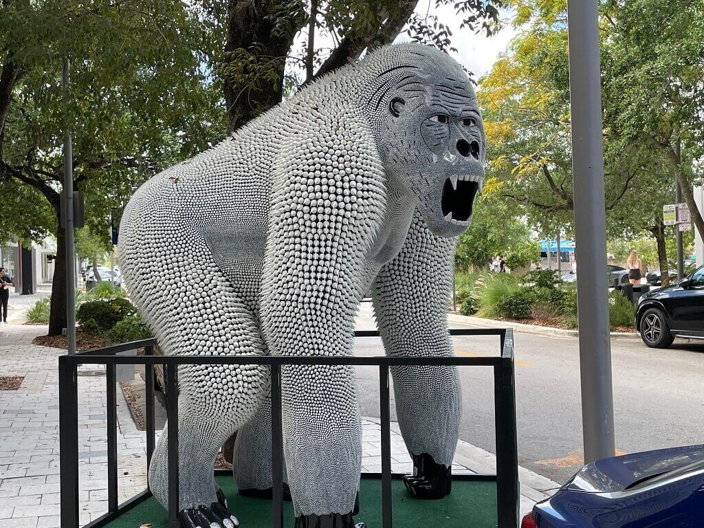 A gorilla statue, artwork in Miami's Design District.