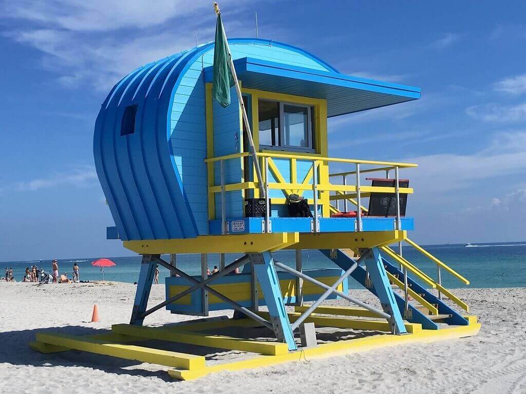 Lifeguard stand in Miami Beach, the most recognized Miami beighborhood.