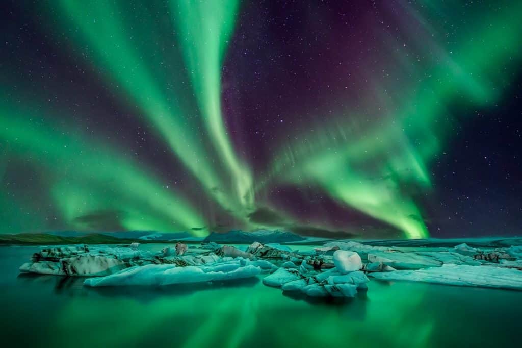 The green colored Aurora Borealis in Iceland