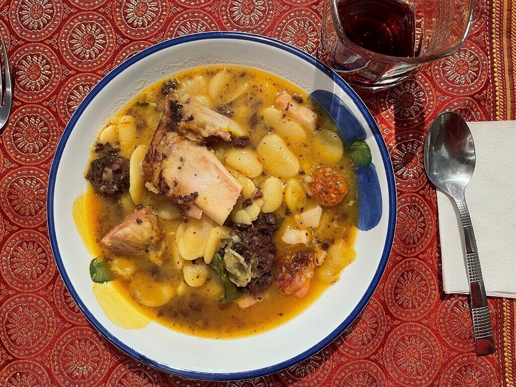 A stew of beans and meat, Fabada Asturiana, a regional Spanish dish