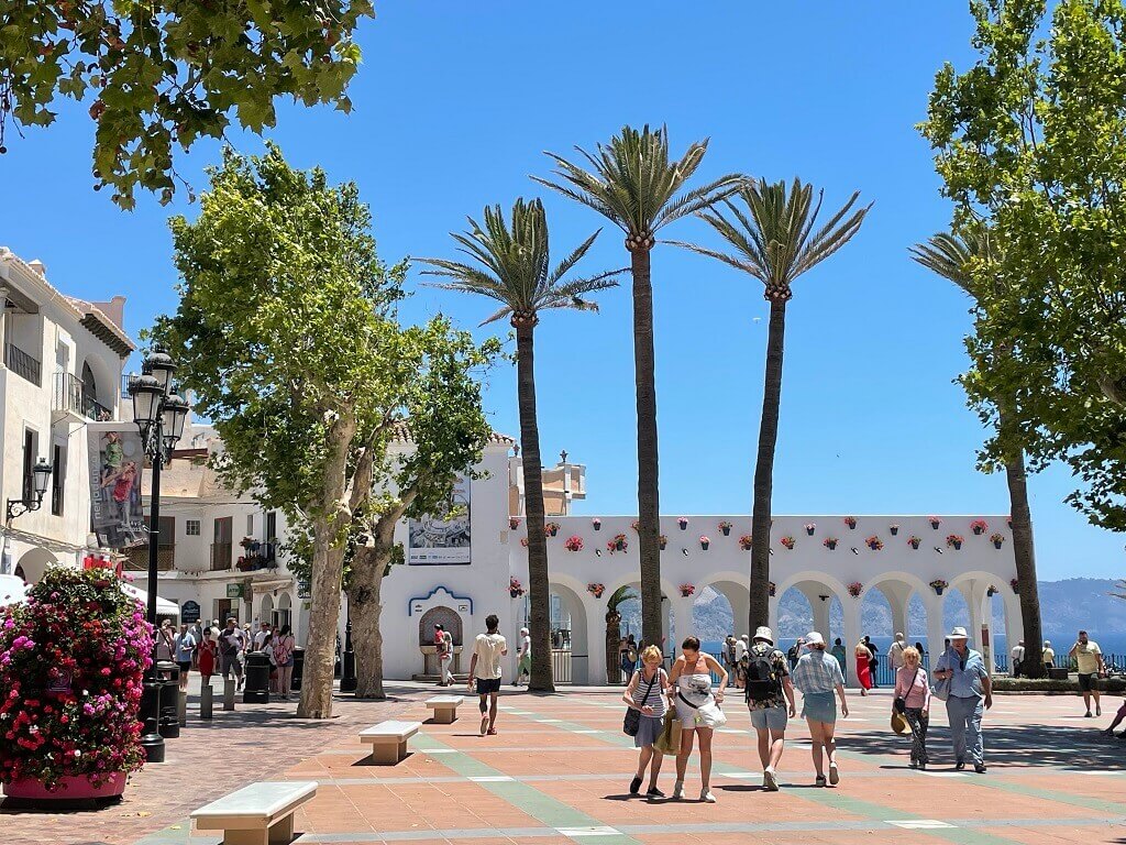 The main square in Nerja visited on our south Spain road trip