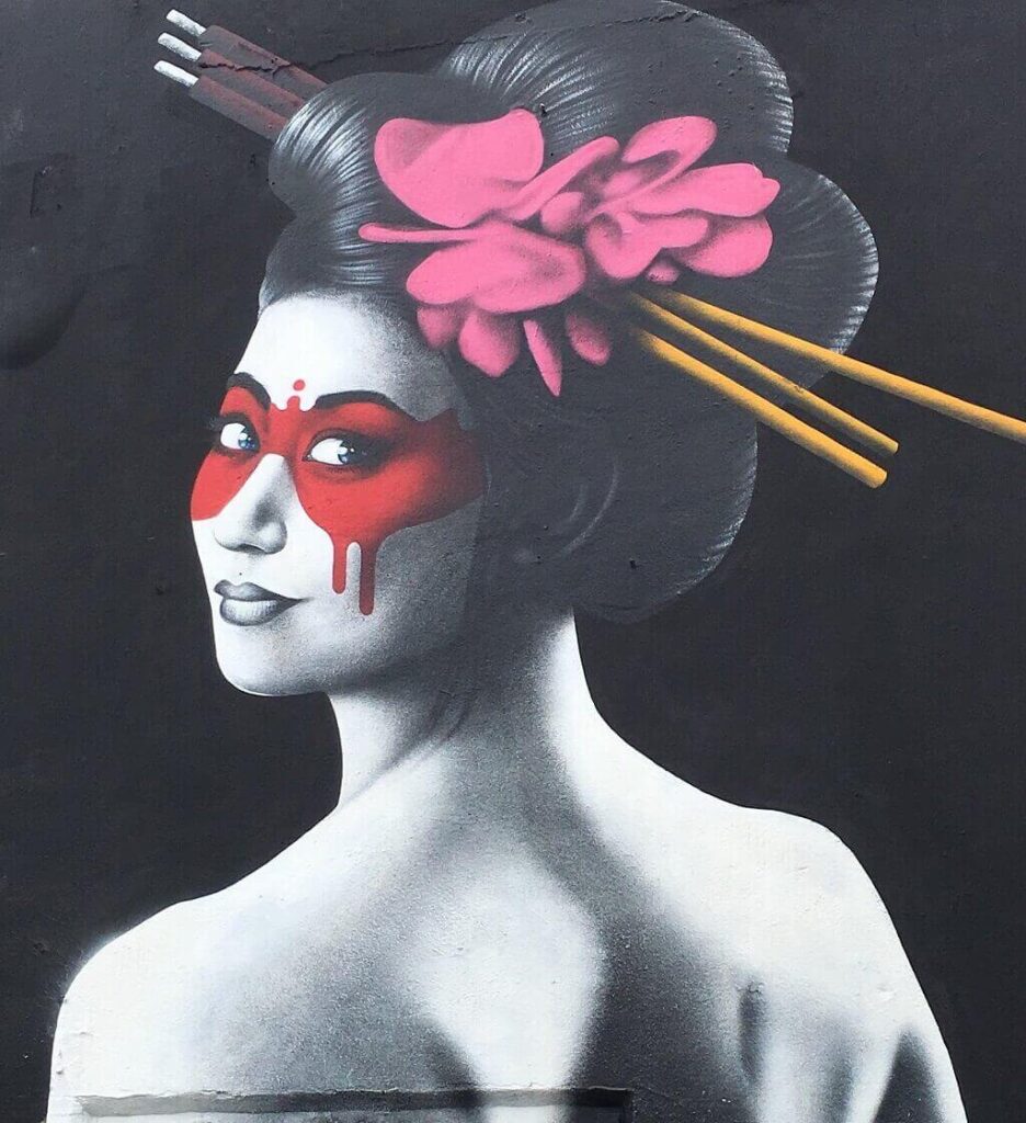 Miami's famous street art. Japanese woman