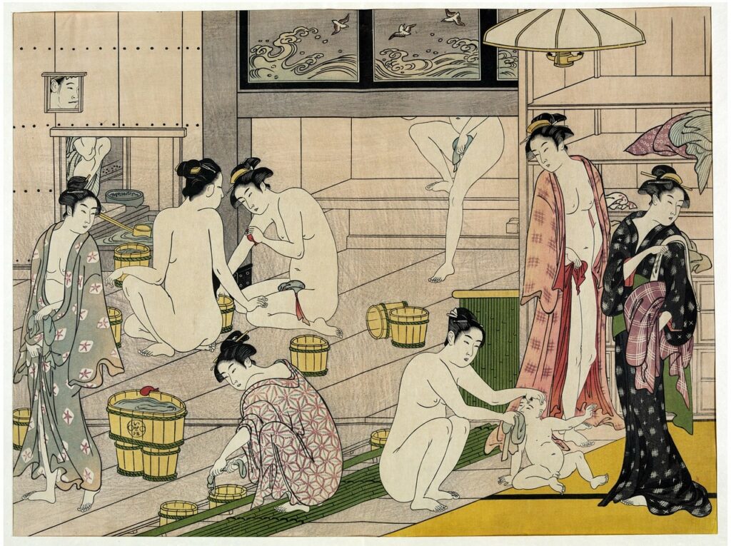 paining of an ancient Japanese onsen