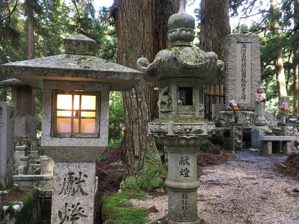 a lantern in Okunoin cemetery. Visiting here is one of the best expereinces in Japan