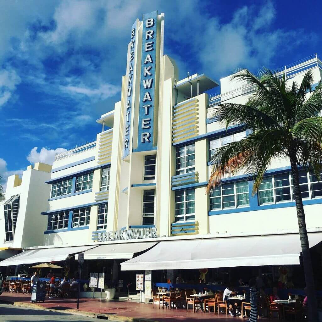 A building on Ocean Drive you'll see when you rent a car in Miami.