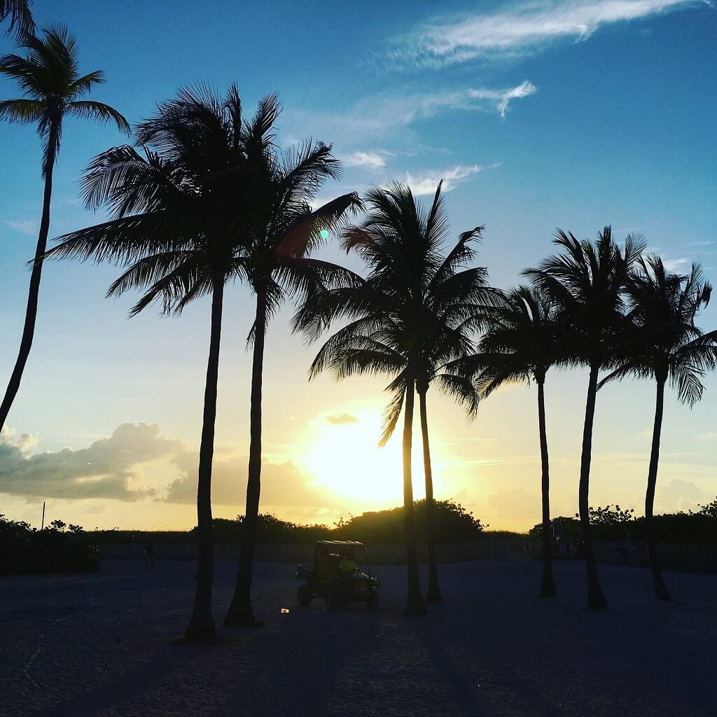 Sunrise on South Beach you'll see when renting a car in Miami