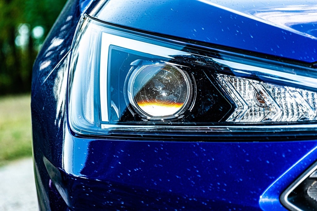 A blue car headlight. Make sure you're renting the right car.