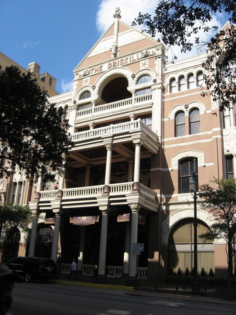 The Driskill Hotel in downtown Austin, one of the best neighborhoods in Ausitn
