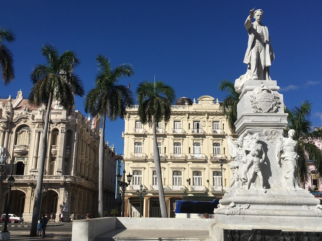 Central Park in Old Havana with statue of Jose Marti, a Cuban UNESCO World Heritage site