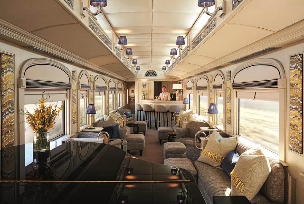 Bar car on luxury train journey