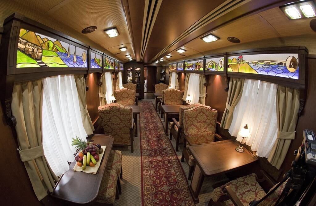 Dining Room on the Transcantabrico, one of Europe's  luxury trains