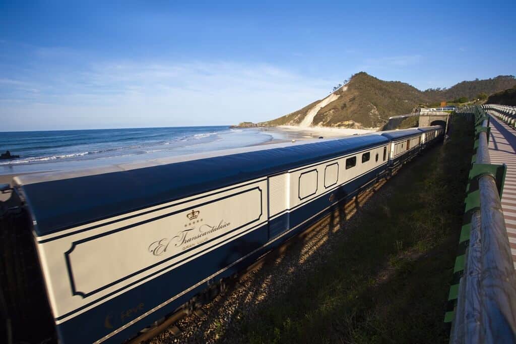 The Transcantabrico luxury train crosses northern Spain