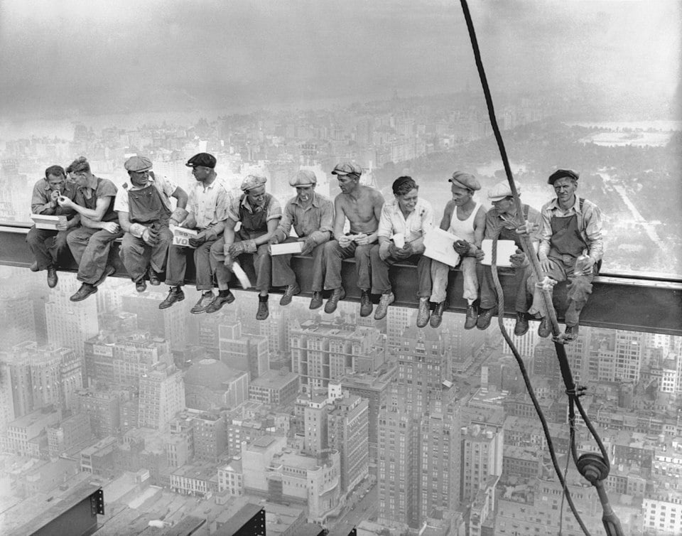 The "Workmen eating lunch on a constuction beam" photo