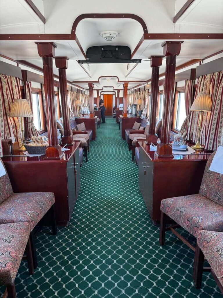 the lounge on the Rovos Rail train journey