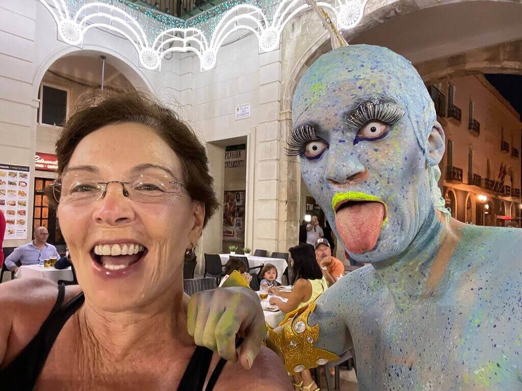 Over 50 woman traveler with friend.