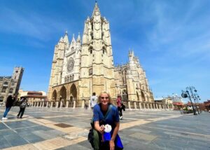 Woman in front of cathedral