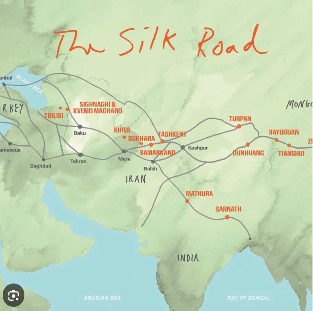 Map showing a Silk Road journey
